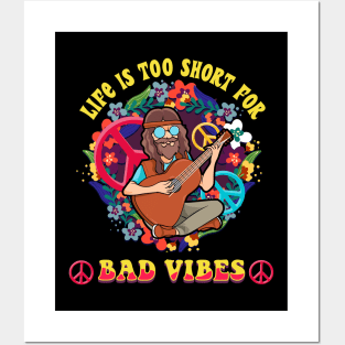 Life Is Too Short For Bad Vibes Guitar Hippie Posters and Art